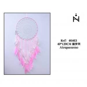 Atrapasueños Decorativo de Pared con Plumas Rosas, 40x120 cm, Estilo Bohemio, Diseño Circular Hecho a Mano - Product Image 2