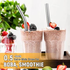 0.5'' Extra Wide Stainless Steel Straight Bent Reusable Metal Drinking <strong>Straws</strong> 4-Pack Smoothie/<strong>Milkshake</strong> Beverages <strong>Straws</strong> - Product Image 3