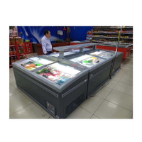 Congélateur îlot combiné pour supermarché, congélateur coffre horizontal commercial à porte vitrée incurvée