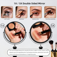 Miroir de Maquillage de Table Moderne à Blocs de Couleurs, Base en Fer de Luxe, Miroir Cosmétique Rond à Grossissement 1X/5X, Personnalisable
