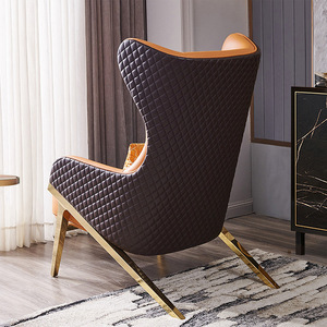 Fauteuil inclinable en bois de style nordique en cuir velours, fauteuil de luxe unique paresseux à ailes bleues pour salon - Product Image 5