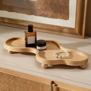 Solid Wood Irregular <b>Tray</b> 2-3 Compartments Natural Color Standing Type Desktop <b>Storage</b> For Cosmetics Jewelry Tea Snacks Display - Product Image 1