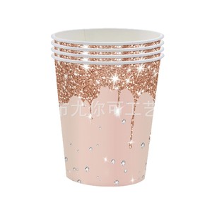 Ensemble de vaisselle jetable en or rose et diamant, assiettes en papier, gobelets, serviettes, fournitures de fête, anniversaire - Product Image 5