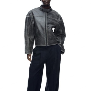 เสื้อแจ็คเก็ตหนังนิ่มสไตล์ลำลองแบบยูนิเซ็กส์ ทรงหลวม สวมใส่สบาย ดีไซน์ใหม่ล่าสุด พร้อมลุคแบบดิสเทรส - Product Image 2