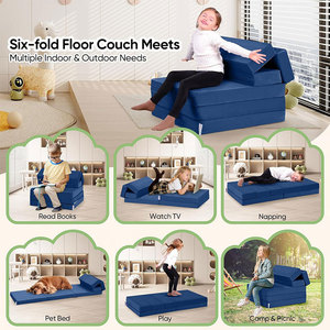 Children's Foldable Foam Mattress Medium Firm Blue Washable Play Mat for Kids Bedroom Sleep <b>Sofa</b> Bed - Product Image 2