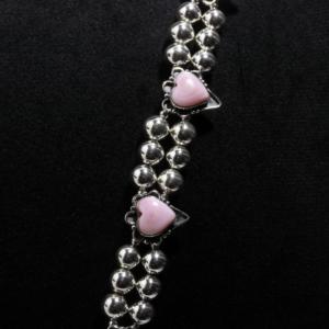 Elegante Pulsera con Dije de Corazón Plateado y Piedras Rosas para Mujer - Product Image 1