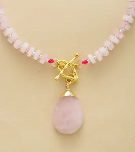 High End Rose Quartz Beads Waterdrop Pendant Short Chokers Necklaces Elegant Handmade Healing Crystal Jewellery