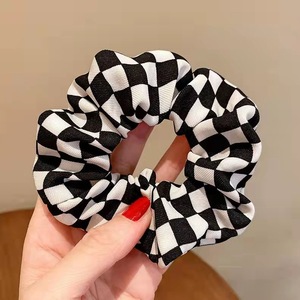 <b>Black</b> And White Checkered <b>Scrunchie</b> Fabric Hair Tie Casual Geometric Headdress - Product Image 2