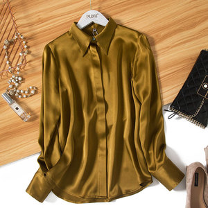 Camicia di <span class=keywords><strong>seta</strong></span> di alta qualità camicia di raso di <span class=keywords><strong>seta</strong></span> a maniche lunghe da <span class=keywords><strong>donna</strong></span> Design senso di <span class=keywords><strong>seta</strong></span> camicetta allentata di colore puro Blazer da <span class=keywords><strong>donna</strong></span> - Product Image 4