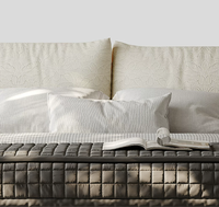 Lit de chambre principale en bois de pin écologique, tissu chenille crème de luxe moderne français, lit California King pour appartement