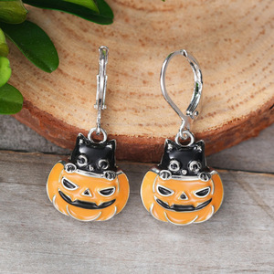 Orecchini pendenti a forma di gatto e zucca di Halloween per donna, gioielli alla moda in stile fatato - Product Image 5
