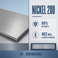 Plaque industrielle en nickel 200 personnalisable avec une pureté de 99 % de Ni et une résistance ultime de 462 MPa