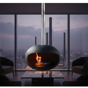 Cheminée suspendue haut de gamme à éthanol, chauffage à feu véritable <span class=keywords><strong>suspendu</strong></span>, poêle à biocarburant sans conduit pour la décoration de clubs de luxe - Product Image 4
