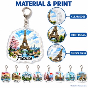 Porte-clés personnalisés en acrylique, lot de 8, paysage aquarelle France, Tour Eiffel, rivière, vente en gros, souvenir - Product Image 4