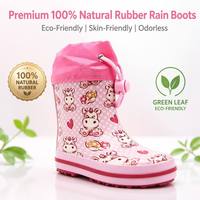 Sepatu Bot Hujan Anak Motif Sapi Kartun Warna Pink, Karet Alam Anti Air, Kerah Serut, Sepatu Wellington untuk Balita Perempuan, Bermain di Luar Ruangan