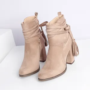 Kinh Điển Phong Cách Tua gót Boots đối với phụ nữ nửa khởi động phụ nữ Giày Dép Nữ