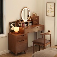 Ensemble de table de maquillage LED avec miroir, bureau de toilette en bois avec tiroirs de rangement et armoire latérale pour meubles de maison