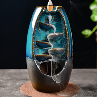 Brûleur d'encens en céramique à refoulement d'eau, porte-encens cascade, décoration d'intérieur, encensoir d'aromathérapie, ornement en porcelaine fait main