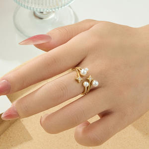 Anillo Ajustable Muyu Fashion de Alta Gama con Múltiples Cuentas, Diseño de Estrella, Perla Abierta y Circonita, para Uso Diario, Chapado en Oro de 18K - Product Image 2