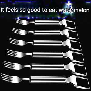 <span class=keywords><strong>Coupe</strong></span>-pastèque double tête en acier inoxydable, fourchette à fruits, outil de séparation multifonctionnel pour barbecue, cuisine, pique-nique en extérieur - Product Image 6