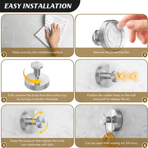Ventouse Crochets De Douche En Acier Inoxydable Métal Pas De Perçage Crochets De Serviette Salle De Bains Accrocher Serviettes Robes Crochets De Ventouse - Product Image 6