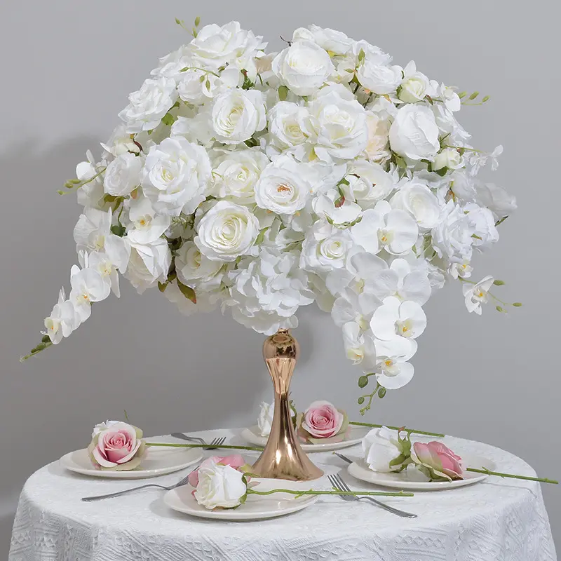 Witte Roos Met Orchidee Ronde Bloemen Kus Bal Middelpunt Kunstmatige Bruiloft Bloemen Decor