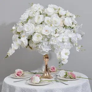 난초 둥근 꽃과 흰 장미 키스 볼 중앙 조각 인공 웨딩 꽃 장식