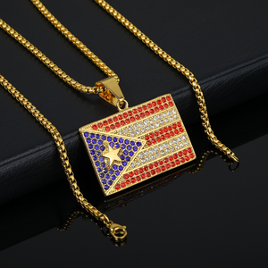 Collar con colgante de bandera de Puerto Rico chapado en oro con diamantes de imitación de Hip Hop de acero inoxidable - Product Image 3