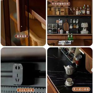 Retro Vintage Solid Wood <b>Sideboard</b> Dining Table With Slab Stone Extendable Design For Small Apartments Living Room - Product Image 3