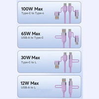 Câble USB C rétractable 4-en-1 à charge rapide 100W avec logo promotionnel, câble de données Type C multi-charge 3A, cordon de chargeur multiple