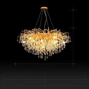 Đèn chùm pha lê hiện đại, cây vàng chi nhánh đèn chùm Raindrop Đèn chùm cho phòng khách, Trần cao, phòng ngủ, lối vào - Product Image 3