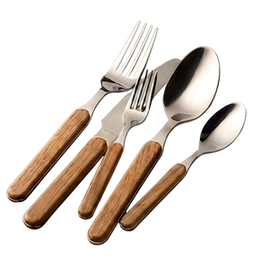Ensemble de 5 couverts en bois à longues poignées, couverts polis miroir, ensemble de couverts de restaurant, ustensiles de cuisine et vaisselle - Product Image 1