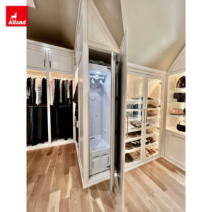 Armoire murale longue inclinée avec porte miroir style shaker, peinture blanche unique, éclairage LED et tiroir à bijoux en velours - Product Image 6