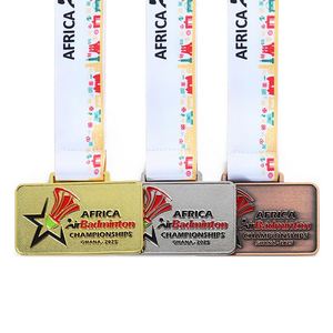 Custom Badminton Medallas Personalizadas <b>Metal</b> Zinc Alloy Enamel Logo Rectangle Gold Silver Bronze Plated Sport Badminton Medals - Product Image 2