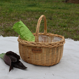 Willow Woven <b>Basket</b> Oval <b>Storage</b> <b>Basket</b> With Cloth Lining For Fruits <b>Vegetables</b> Books Magazines Clothes - Product Image 2