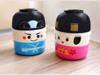 Boîte à déjeuner pour enfants japonais Boîte à bento Poupée Geisha Poupée Kokeshi Conteneur alimentaire à deux étages