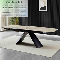 Table à manger OKAY, 8 pièces, grande table de salle à manger pour villa, solutions de finition de luxe en acier au carbone, table moderne en céramique