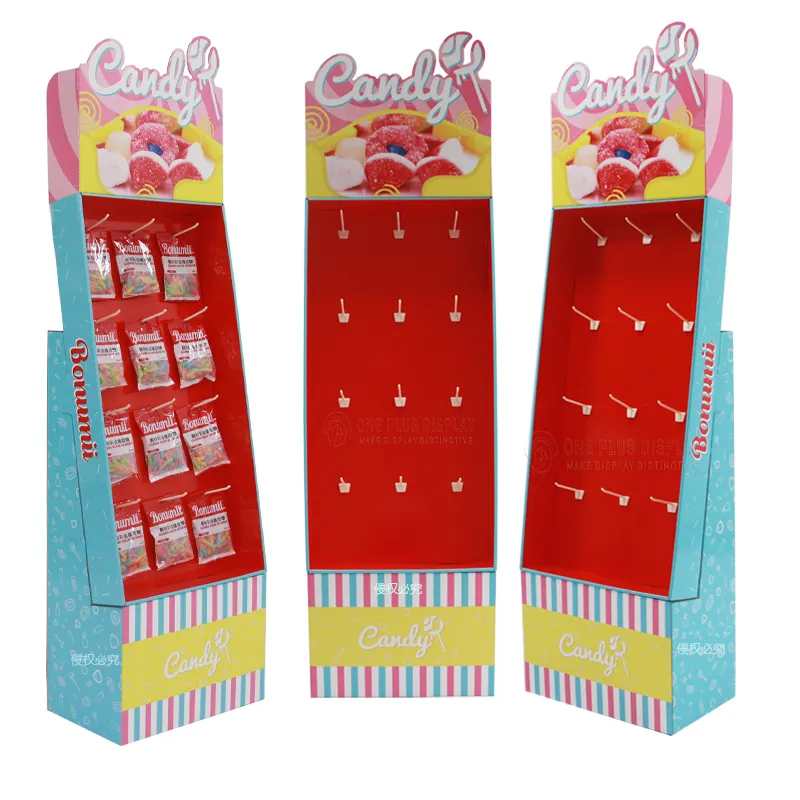 Custom Food Snack Candy Carton Golfkarton Rack Papier Display Kartonnen Display Display Met Haak