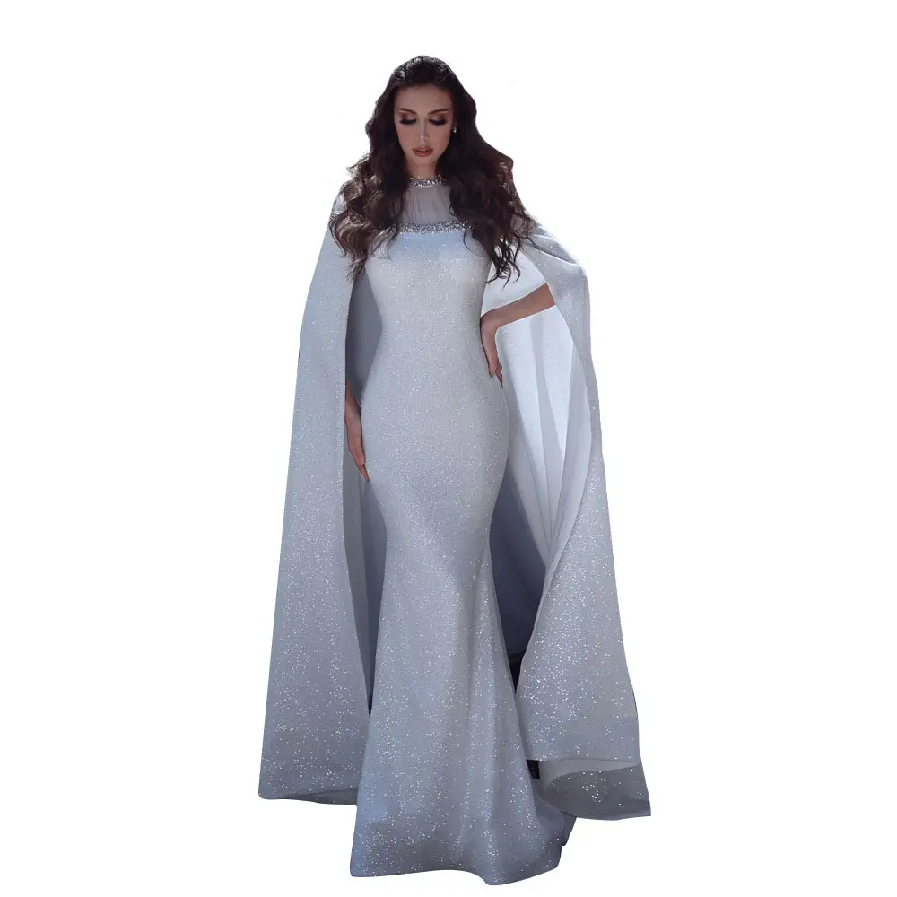 Large shawl fish tail hem diamond mesh gown dress queen temperament evening dress