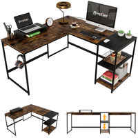 Bureau industriel en bois en forme de L avec étagères Bureau d'ordinateur d'angle ou table longue pour 2 personnes Bureau d'étude d'écriture Mobilier de bureau