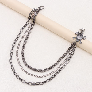 โซ่คล้องกางเกงโลหะหลายชั้นลายหัวกะโหลกโจรสลัดสีดำเท่ๆ  วัสดุโลหะผสมสังกะสี สไตล์ฮิปฮอป  แบบลำลอง  สีดำปืน  หลายชั้น - Product Image 3