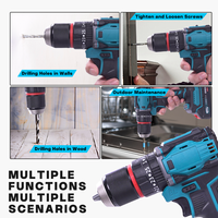 Perceuse sans fil 21V au lithium, ensemble de perceuse à percussion 3 fonctions, solution de perçage complète pour le bricolage