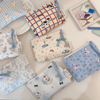 Tas kecil wanita, dompet koin penyortir untuk wanita, tas perlengkapan mandi rias kecantikan Mini pengatur ritsleting cetak lucu katun Logo kustom