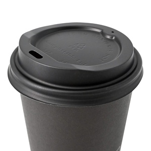 Couvre-gobelets CPLA de 80 mm de diamètre, couleur noire, jetables, écologiques, avec trou pour boire, compostables - Product Image 3
