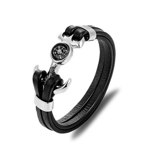 Pulsera de cuero PU con forma de ancla chapada en oro, ajustable, estilo vintage, unisex, regalo de joyería de moda para hombres y mujeres - Product Image 3