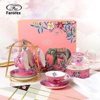 Keramik-Kaffee-und Tee tassen set im europäischen Stil mit Luxus-Geschenk box im Blumenmuster für den Nachmittags tee Kreative Geschenk idee