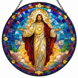Attrape-soleil en vitrail Art Déco Jésus-Christ, décoration à suspendre pour fenêtre, <span class=keywords><strong>maison</strong></span>, jardin, Halloween, Noël, fête, mariage, ou cadeau <span class=keywords><strong>de</strong></span> pendaison <span class=keywords><strong>de</strong></span> crémaillère - Product Image 1