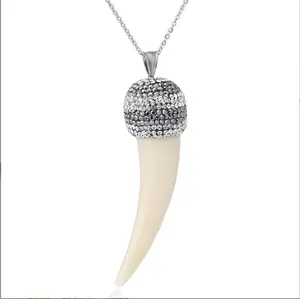 Resin Horn Diamond Stainless Steel Women's Pendant Necklace