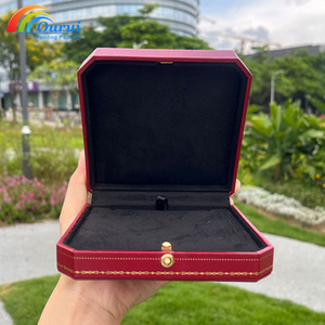 Luxury Octagonal <b>Red</b> PU Leather Watch Necklace <b>Gift</b> <b>Box</b> Custom Logo Long Jewelry Storage Case With Gold Stitching Snap Clasp - Product Image 3