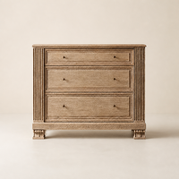 Commode à 3 tiroirs en bois massif sculpté, avec pieds de vache et pilastres rainurés, pour chambre et salon modernes, idéale pour les designers d'intérieur